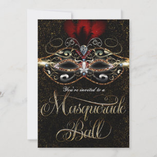 CONVITES DE FESTA Vermelho Dourado Elegantes BAILE