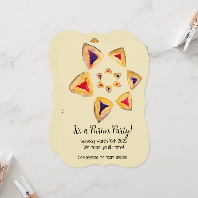 Convites de festas Cream Hamantaschen Star Purim (Frente/Verso In Situ)