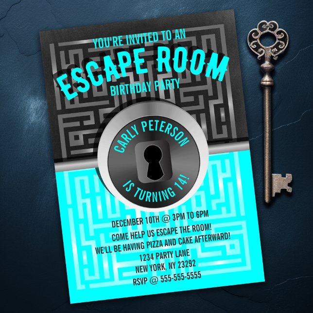 Convites de festas da Sala de Fuga de Maze Diverti (Fun Maze Escape Room Party Invitations
)