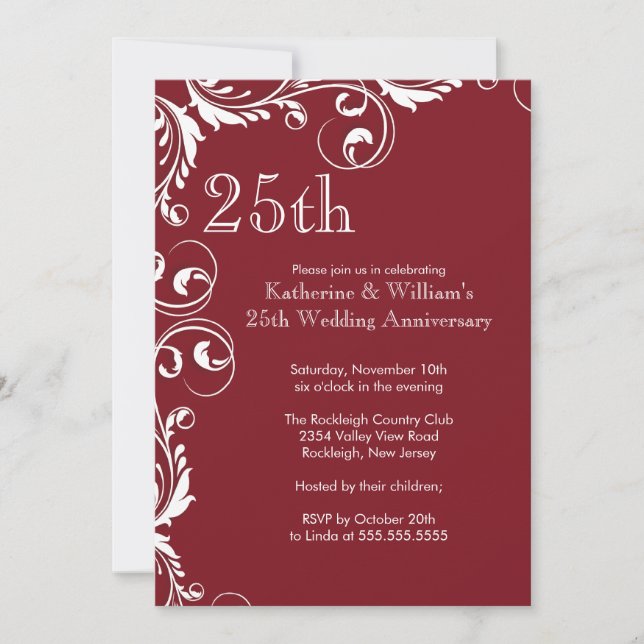 Convites de festas de 25 Casamento (Frente)