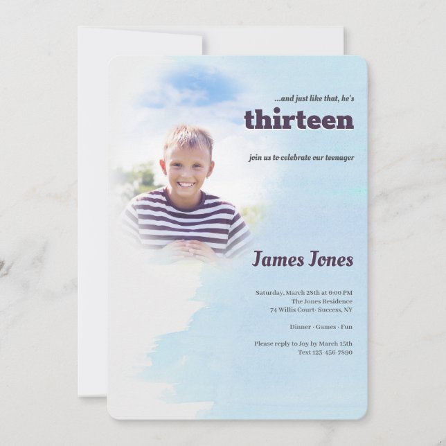 Convites de festas de aniversários azuis da foto (Frente)