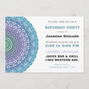 Convites de festas de aniversários Blue Mandala