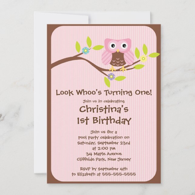 Convites de festas de aniversários cor-de-rosa (Frente)