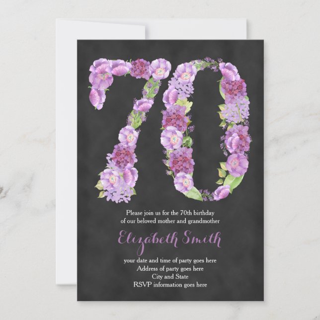 convites de festas de aniversários de 70 púrpura p (Frente)
