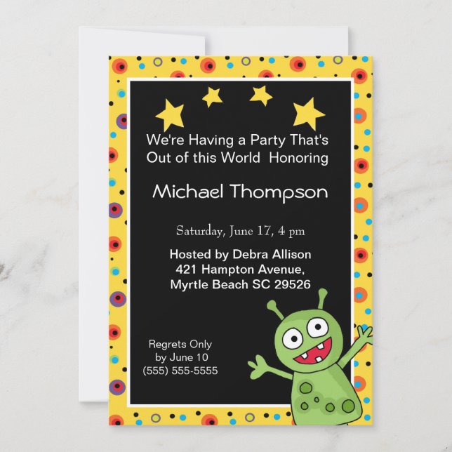 Convites de festas de aniversários de alienígena (Frente)
