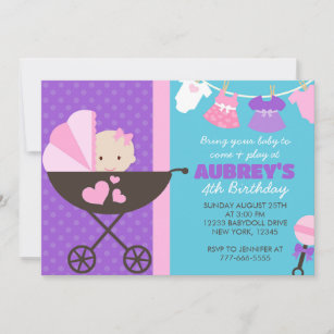 Convites de festas de aniversários de boneca bebê