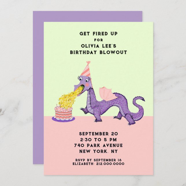 Convites de festas de aniversários de dragões (Frente/Verso)