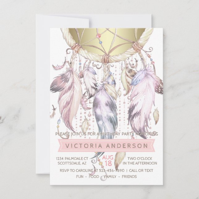 Convites de festas de aniversários de Dream Catche (Frente)