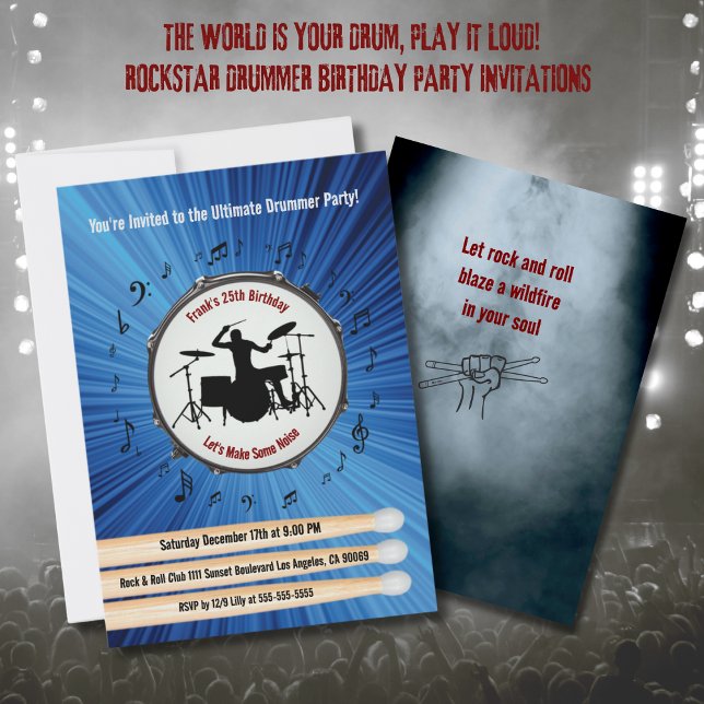 Convites de festas de aniversários de Drummer mais (Ultimate Drummer Birthday Party Invitations)