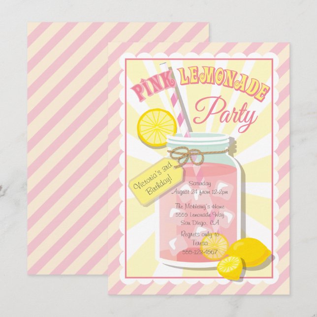 Convites de festas de aniversários de limonada cor (Frente/Verso)