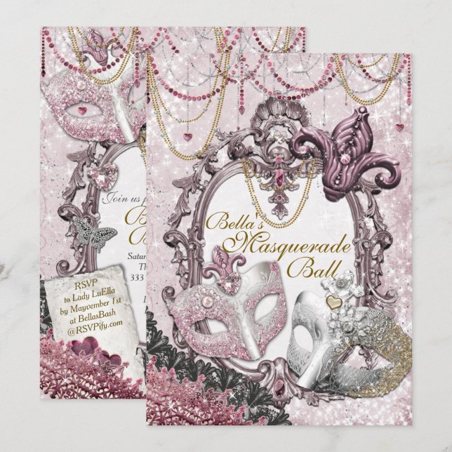 Convites de festas de aniversários de Mascarada ro (Frente/Verso)