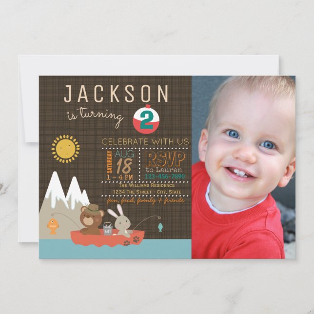 Convites de festas de aniversários de pesca (Frente)