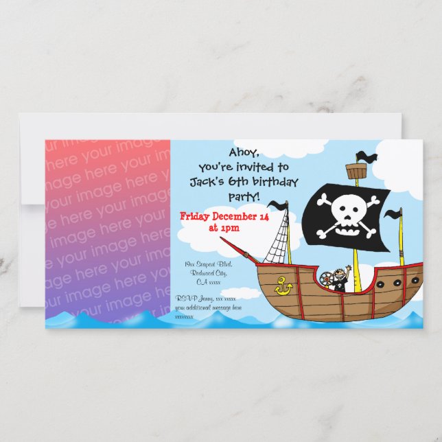 convites de festas de aniversários de pirata de 6 (Frente)