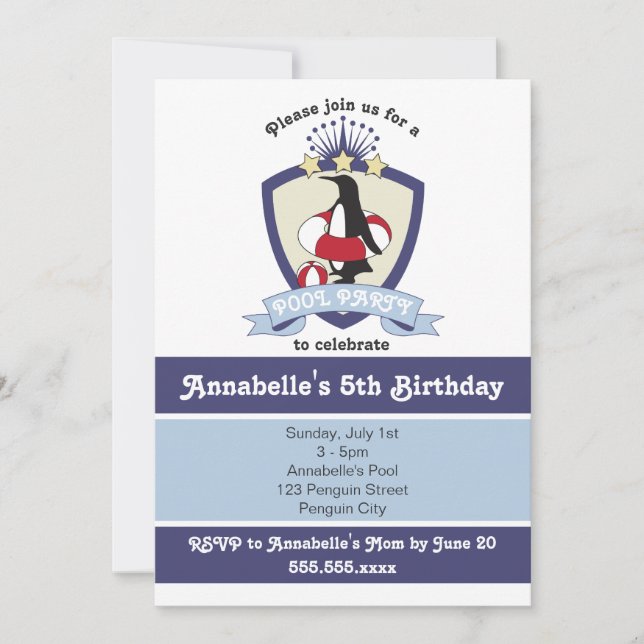 Convites de festas de aniversários de Piscina para (Frente)