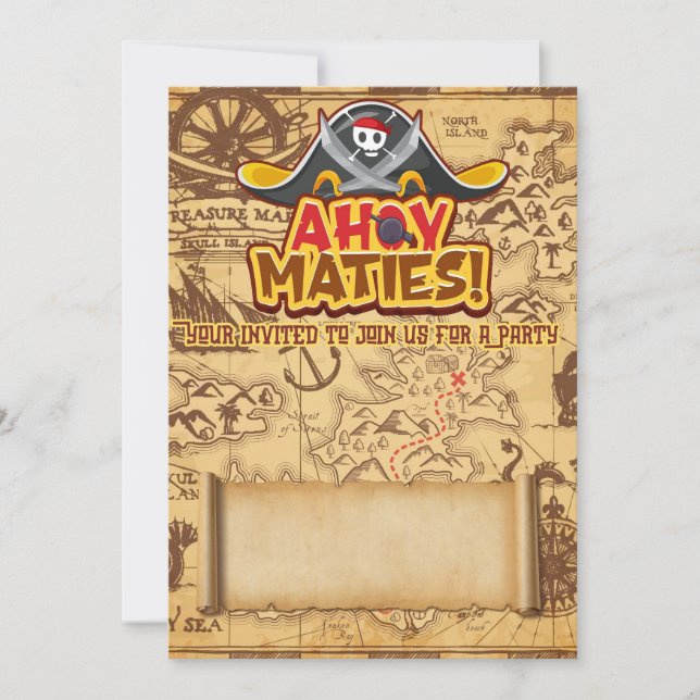 Convites de festas de aniversários de Tema Pirata  (Frente)