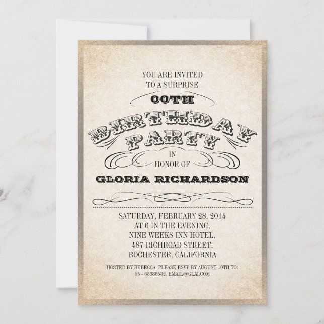 Convites de festas de aniversários DE TIPOGRAFIA D (Frente)