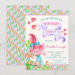Convites de festas de aniversários de Troll bonito