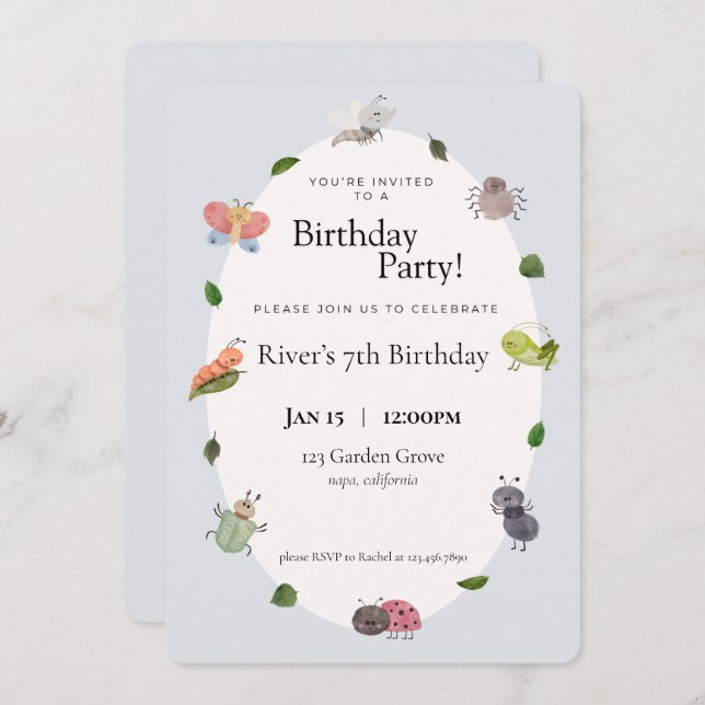 Convites de festas de aniversários do inseto (Frente/Verso)