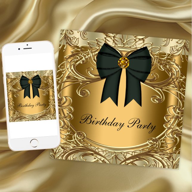 Convites de festas de aniversários Elegantes Preto (Black gold party and event invitation. Elegant all occasion invitation. Download and printed.)