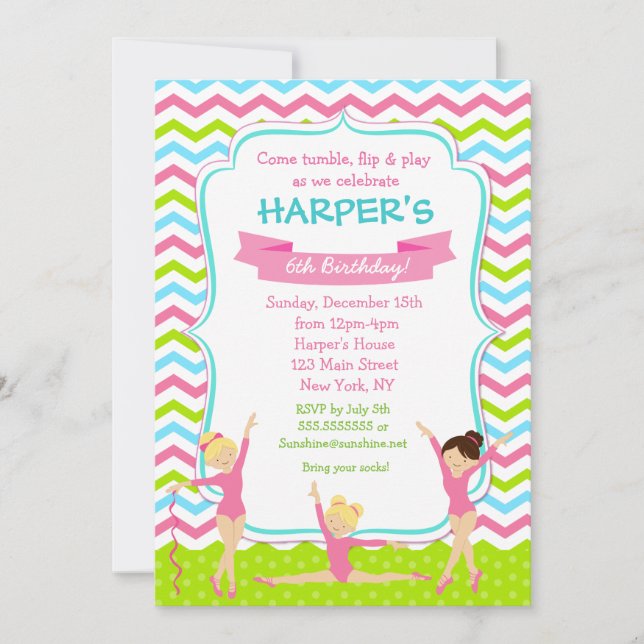 Convites de festas de aniversários ginásticos (Frente)