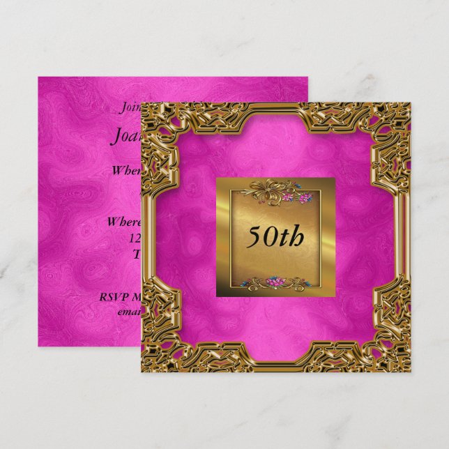 Convites de festas de aniversários Rosa Quente (Frente/Verso)