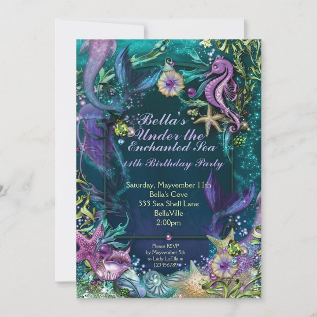 Convites de festas de aniversários Sereia (Frente)
