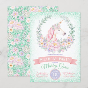 Convites de festas de aniversários Unicorn Cute Co