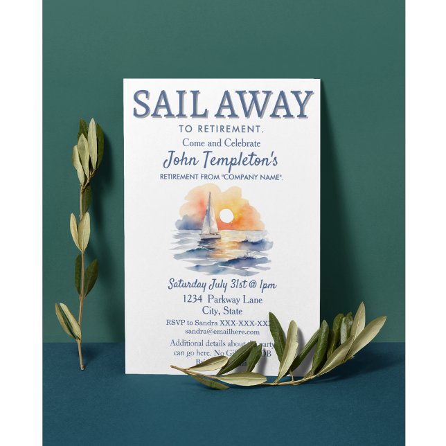 Convites de festas De Aposentadoria À Vela (Sail Away! Sailing Sailboat Retirement party invitations)