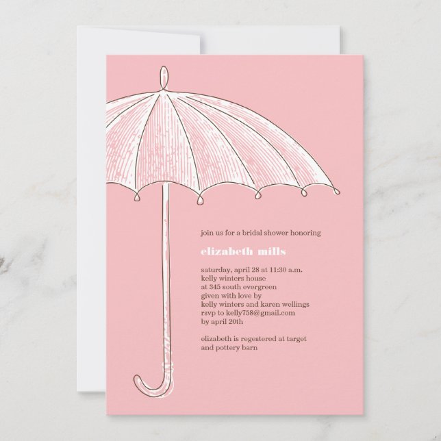 Convites de festas de Chá Guarda-chuvas rosa (Frente)