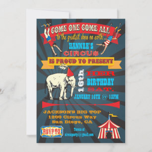Convites de festas de Circo de Aniversário do Cons