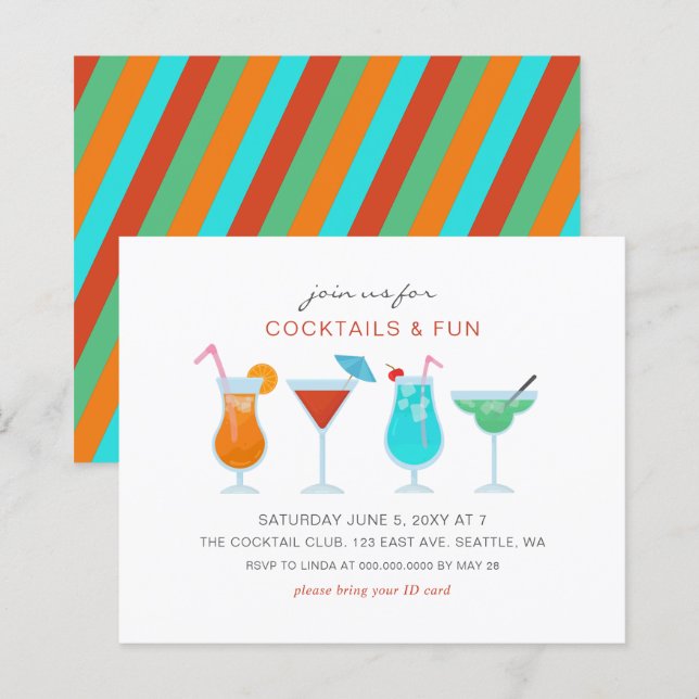 Convites de festas de coquetel para bebidas no ver (Frente/Verso)