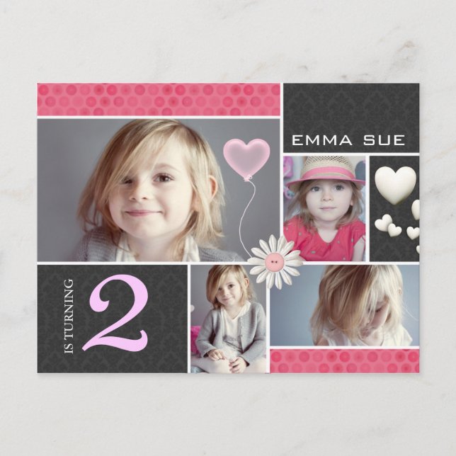 Convites de festas de Corações Damask do Estilo Po (Frente)