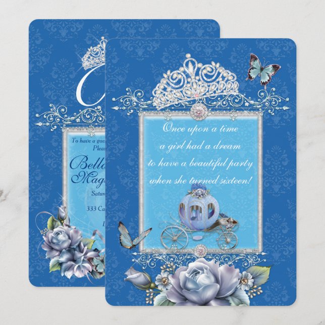 Convites de festas de Estilo de Cinderela Espelhad (Frente/Verso)