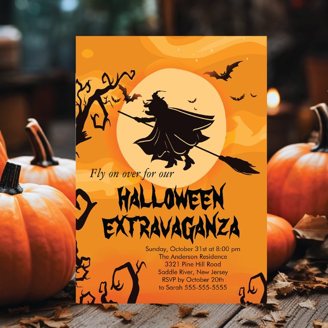 Convites de festas de fantasia de bruxas voadoras (Criador carregado)