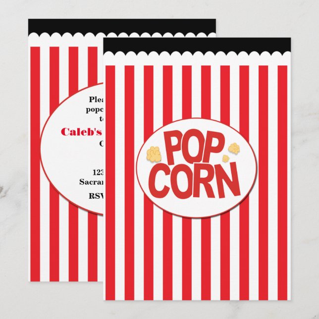 Convites de festas de Filme Popcorn Red & White St (Frente/Verso)