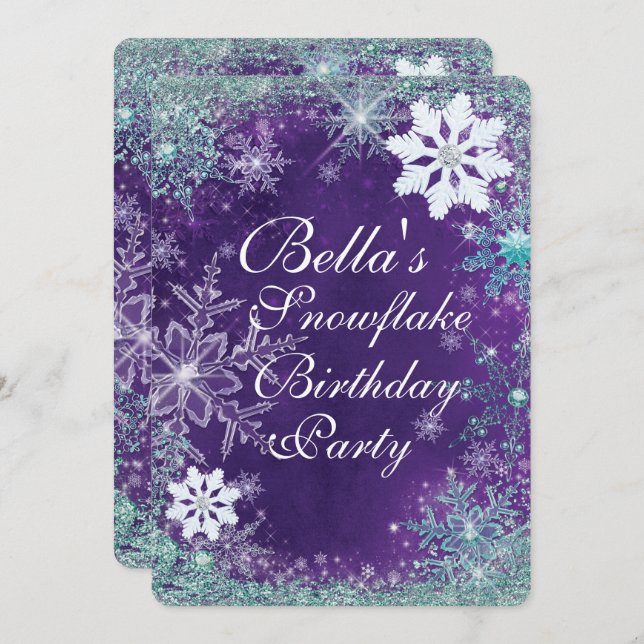 Convites de festas de flocos de neve da Wonderland (Frente/Verso)