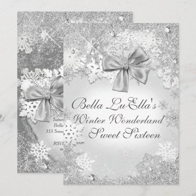 Convites de festas de flocos de neve da Wonderland (Frente/Verso)