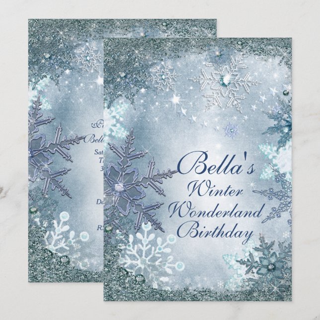 Convites de festas de flocos de neve da Wonderland (Frente/Verso)