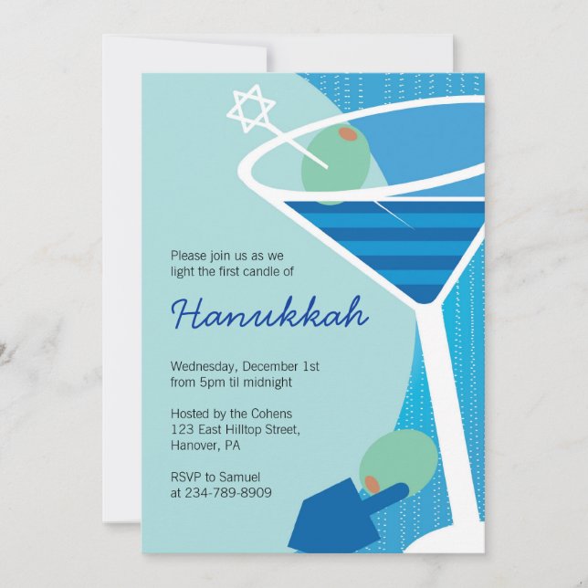 Convites de festas de Hanukkah com Cocktails (Frente)