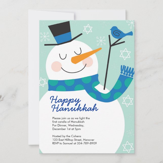 Convites de festas de Hanukkah com Snowman (Frente)