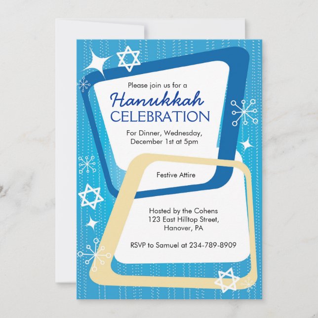 Convites de festas de Hanukkah retros (Frente)