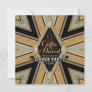 Convites de festas de Janto do Noivado Art Deco Go