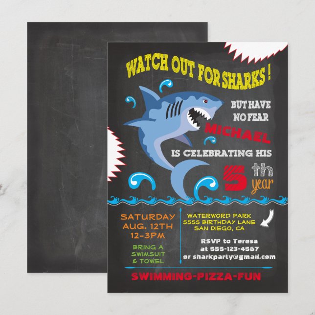 Convites de festas de Natação de Aniversário do Tu (Frente/Verso)