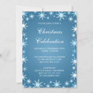 Convites de festas de Natal Blue Snowflake Border