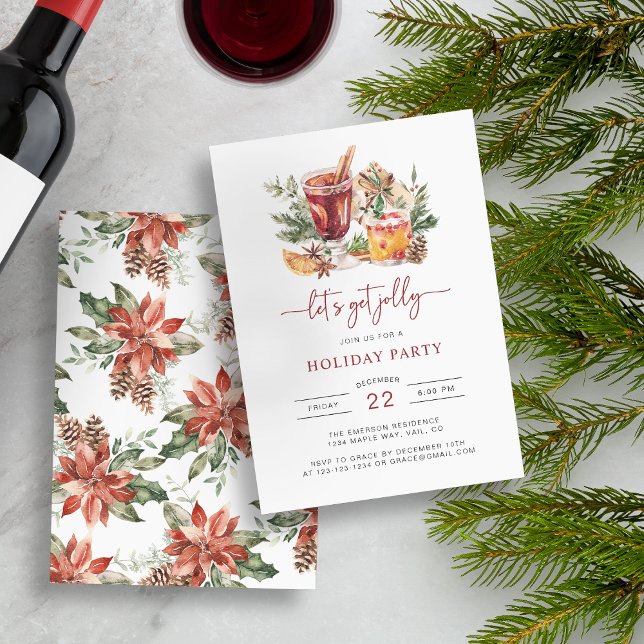 Convites de festas de Natal para Beber Férias (Let's Get Jolly Holiday Party Invitation with Pattern on Back by Painted Paperie)