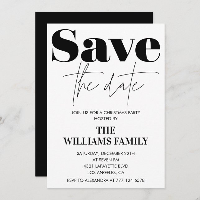 Convites de festas de Natal Salve a data em Preto (Frente/Verso)