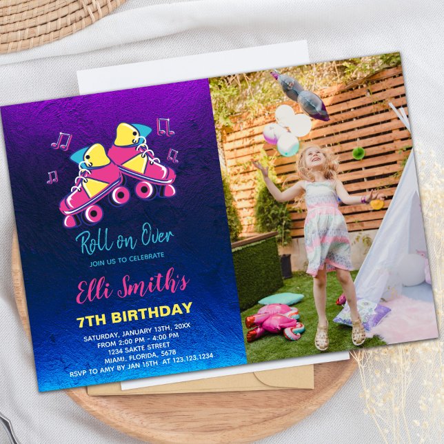 Convites de festas de patinação personalizáveis pa (Roller On Over Skating Birthday Invitations photo)
