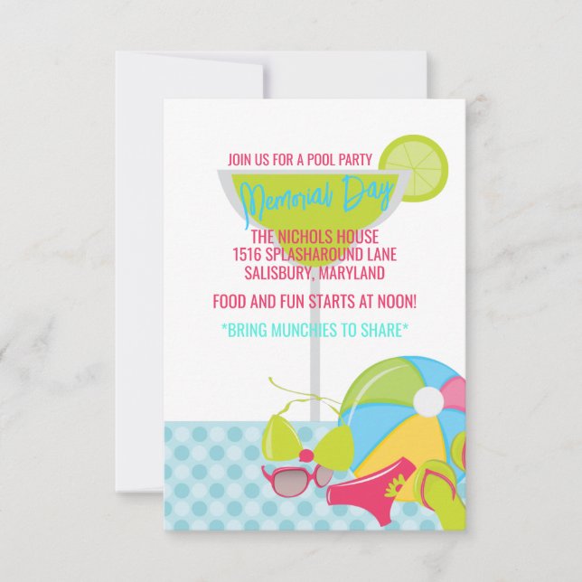 Convites de festas de piscina (Frente)