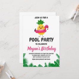 convites de festas de piscina de abacaxi