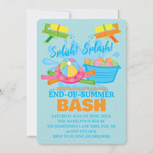 Convites de festas de Piscina de fim de verão (Frente)